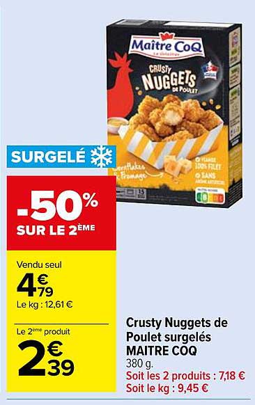 crusty nuggets de poulet surgelés maître coq