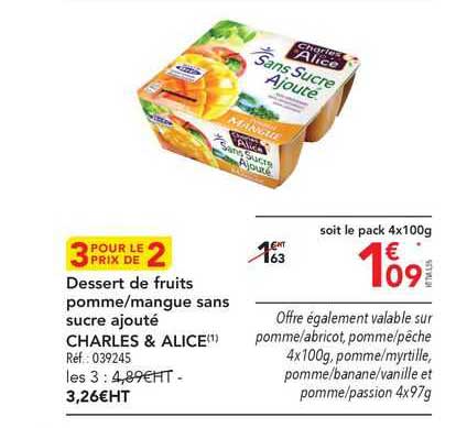 dessert de fruits pomme/mangue sans sucre ajouté charles & alice