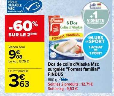 dos de colin d'alaska msc surgelés "format familial" findus