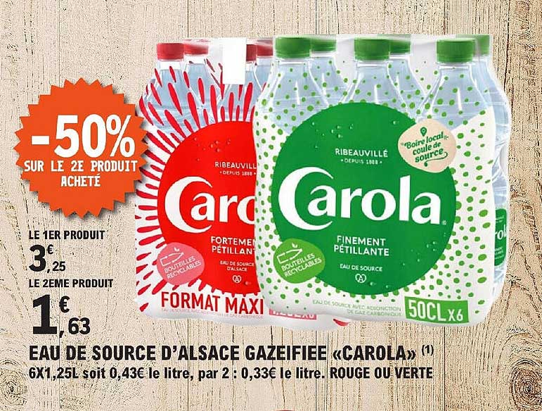 eau de source d'alsace gazéifiée "carola"