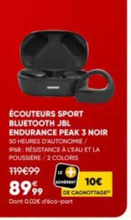 écouteurs sport bluetooth jbl endurance peak 3 noir