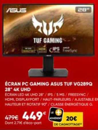 écran pc gaming asus tuf vg289q 28" 4k uhd