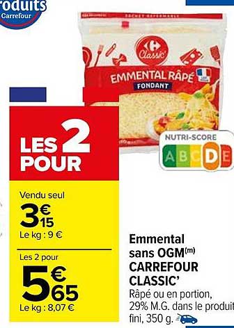 emmental sans ogm carrefour classic'