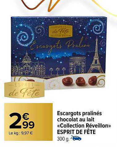 escargots pralinés chocolat au lait «collection réveillon» esprit de fête