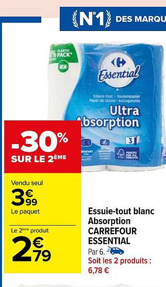 essuie-tout blanc absorption carrefour essential