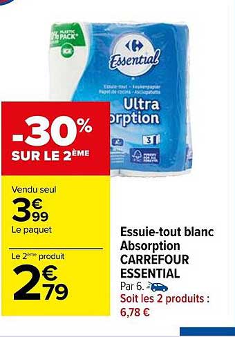 essuie-tout blanc absorption carrefour essential