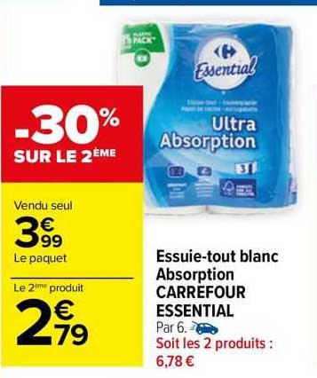 essuie-tout blanc absorption carrefour essential