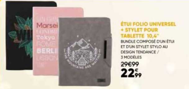 étui folio universel + stylet pour tablette 10,4"