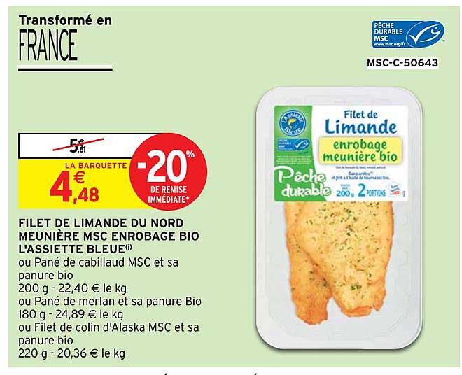 filet de limande du nord meunière msc enrobage bio l'assiette bleue