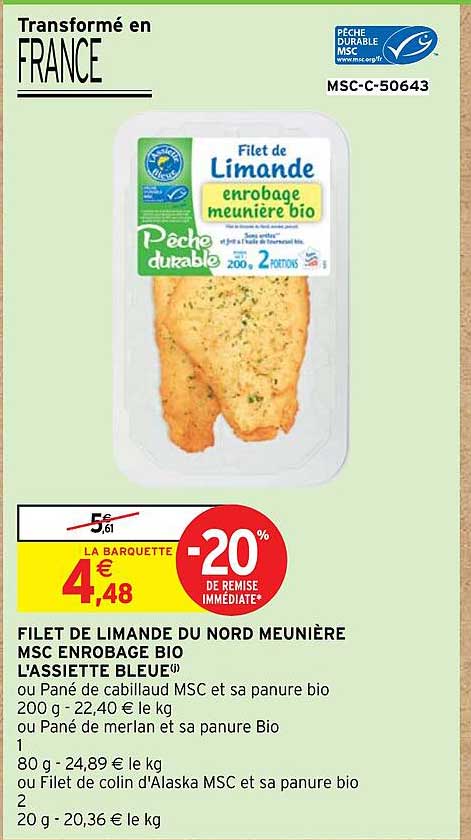 filet de limande du nord meunière msc enrobage bio l'assiette bleue