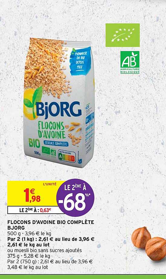 flocons d'avoine bio complète bjorg