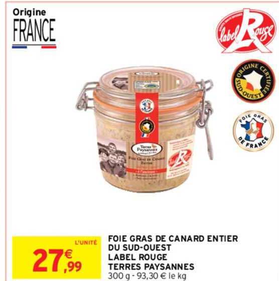 foie gras de canard entier du sud-ouest label rouge terres paysannes