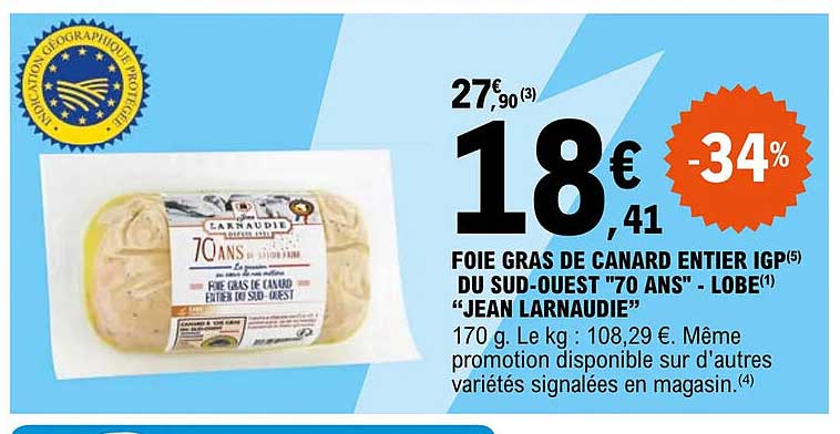 foie gras de canard entier igp du sud-ouest "70 ans" - lobe "jean larnaudie"