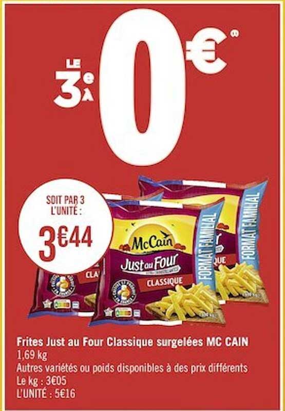 frites just au four classique surgelées mccain
