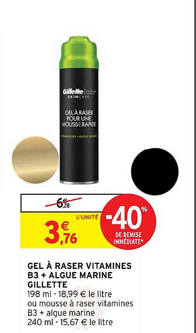 gel à raser vitamines b3 + algue marine gillette