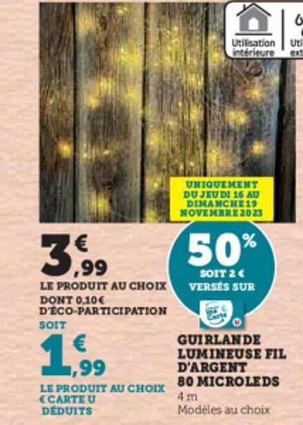 guirlande lumineuse fil d'argent 80 microleds