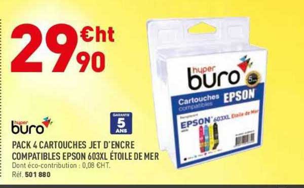 hyper buro pack 2 cartouches jet d'encre compatibles epson 603xl étoile de mer