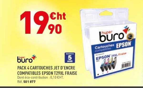 hyper buro pack 2 cartouches jet d'encre compatibles epson t29xl fraise
