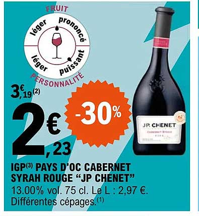 igp pays d'oc cabernet syrah rouge "jp chenet"