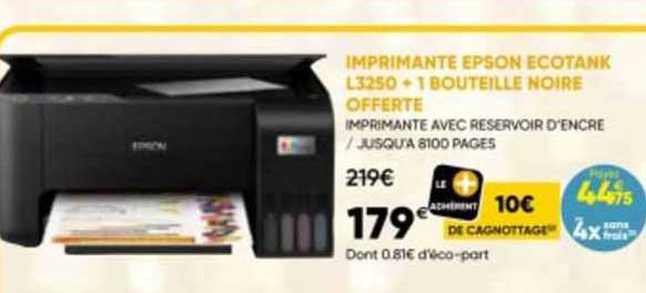 Imprimante Epson Ecotank L3250 + 1 Bouteille Noire Offerte