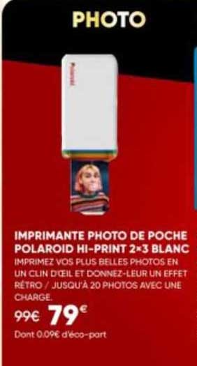 imprimante photo de poche polaroid hi-print 2x3 blanc