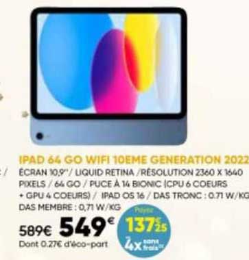 ipad 64 go wifi 10ème génération 2022