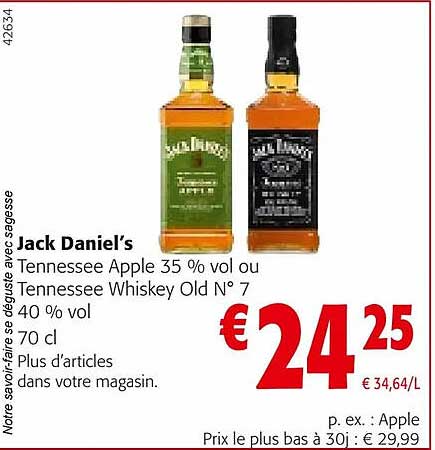 jack daniel's tennessee apple 35% vol ou tennessee whiskey old n°7 40% vol