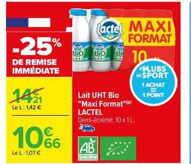 lait uht bio "maxi format" lactel