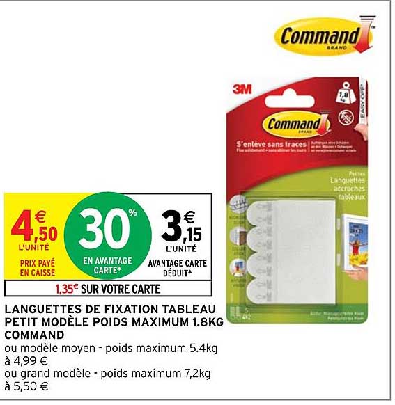 languettes de fixation tableau petit modèle poids maximum command