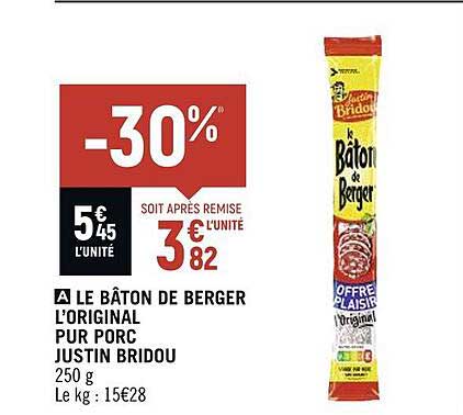 le bâton de berger l'original pur porc justin bridou