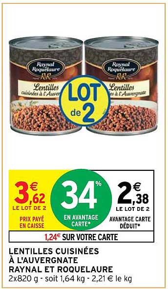 lentilles cuisinées à l'auvergnate raynal et roquelaure