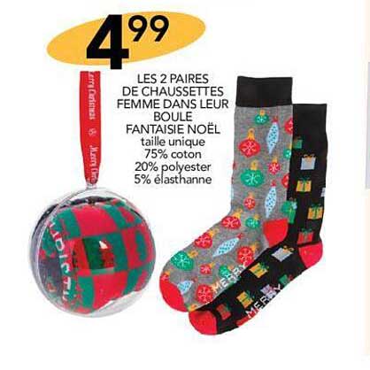 les 2 paires de chaussettes femme dans leur boule fantaisie noël