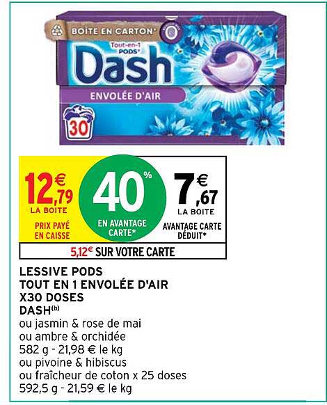 lessive pods tout en 1 envolée d'air doses dash