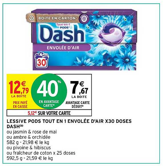lessive pods tout en 1 envolée d'air x30 doses dash