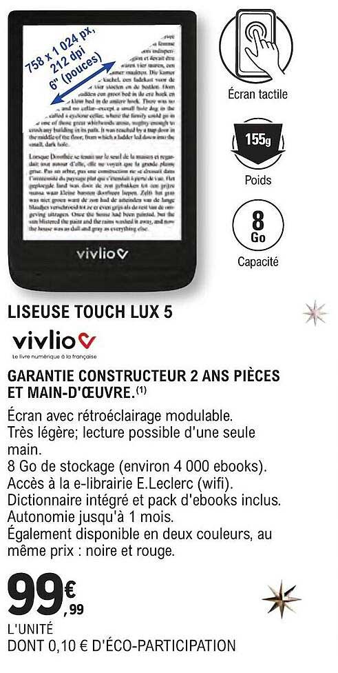 liseuse touch lux 5 vivlio