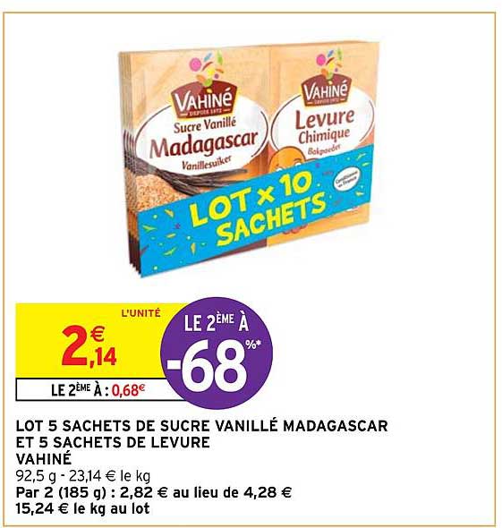 lot 5 sachets de sucre vanillé madagascar et 5 sachets de levure vahiné