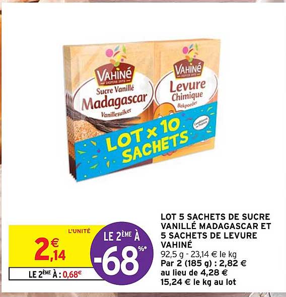 lot 5 sachets de sucre vanillé madascar et 5 sachets de levure vahiné