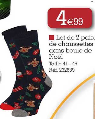 lot de 2 paire de chaussette dans boule de noël