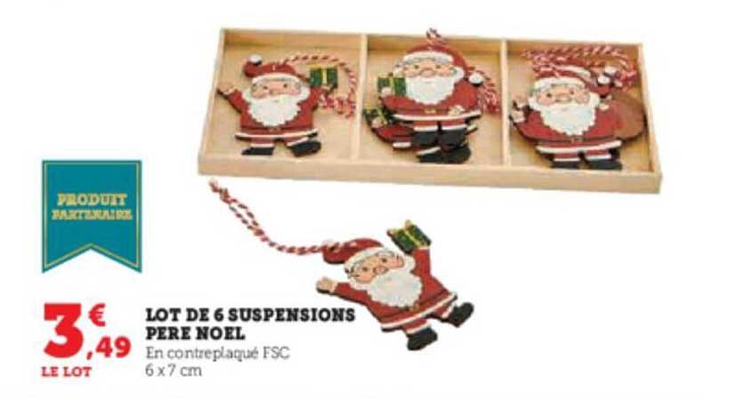 lot de 6 suspensions père noël