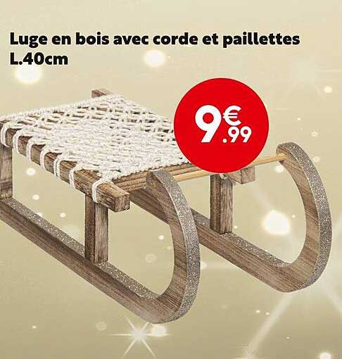 luge en bois ave corde et paillettes