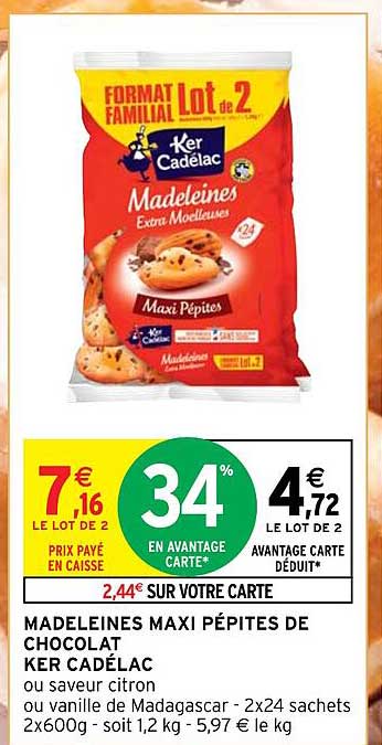 madeleines maxi pépites de chocolat ker cadélac
