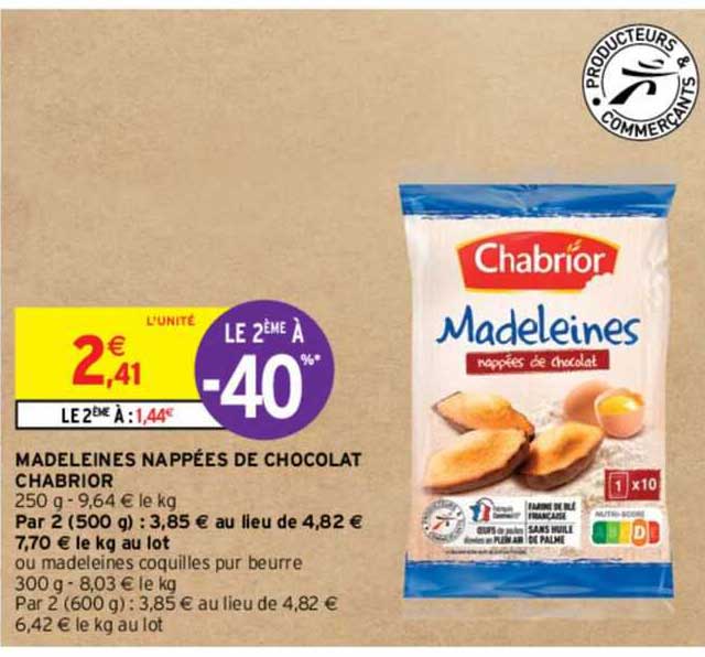 madeleines nappées de chocolat chabrior