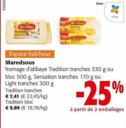 maredsous fromage d'abbaye tradition tranches ou bloc, sensation tranches ou light tranches