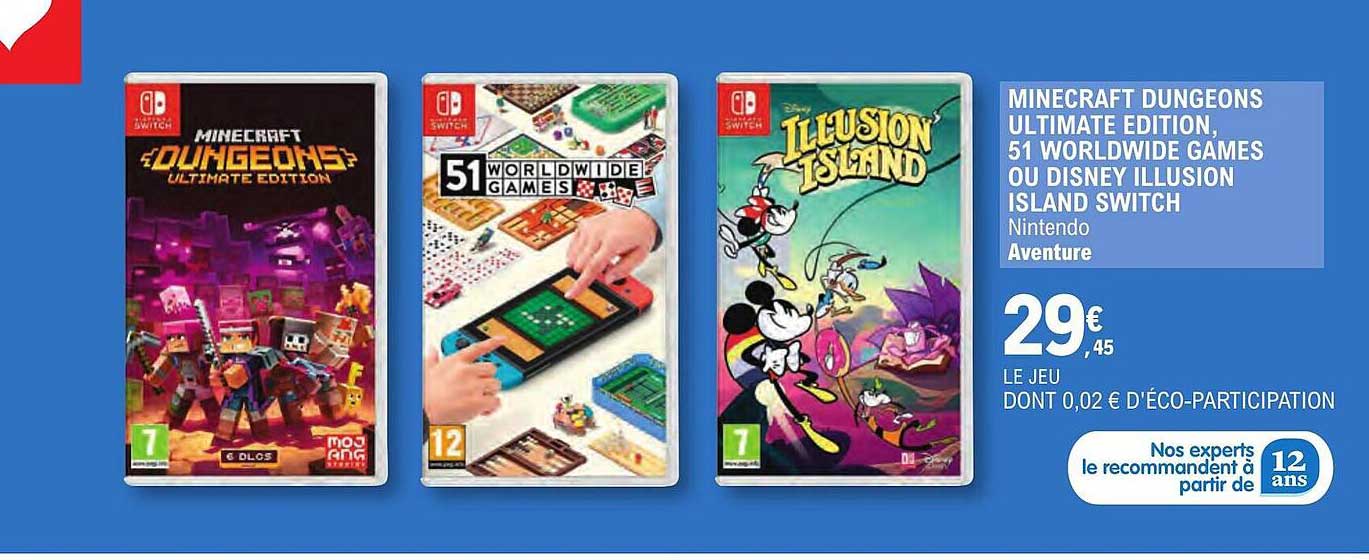 minecraft dungeons ultimate édition, 51 worldwide games ou disney illusion island switch