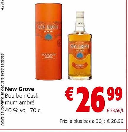 new grove bourbon cask rhum ambré 40% vol