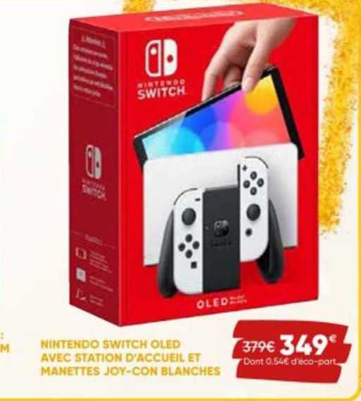 nintendo switch oled avec station d'accueil et manettes joy-con blanches