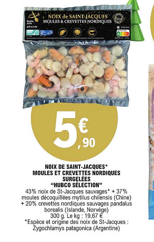 noix de saint-jacques moules et crevettes nordiques surgelées "hubco sélection"
