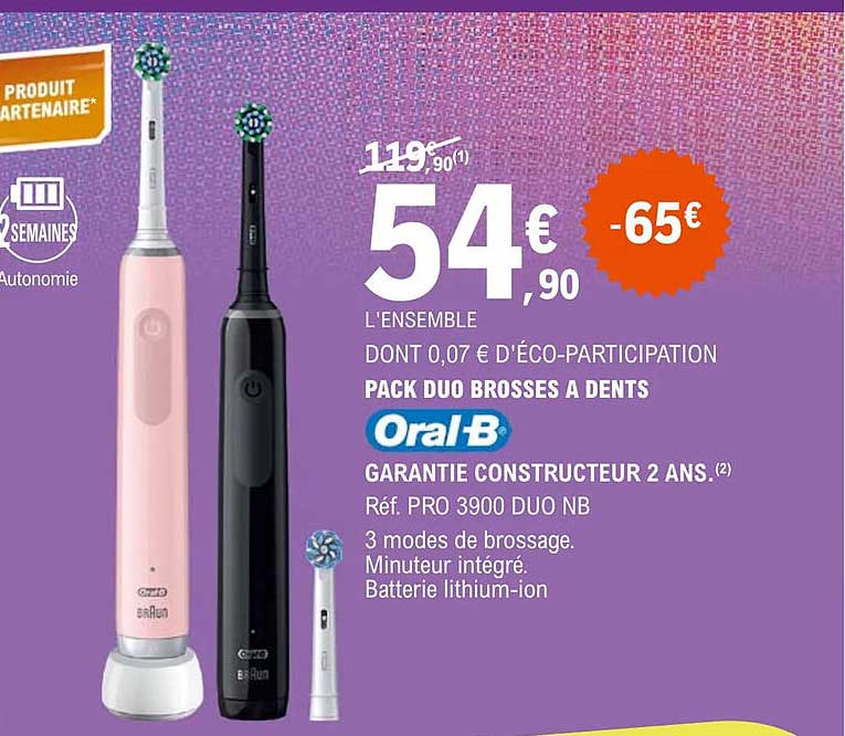 pack duo brosses à dents oral-b