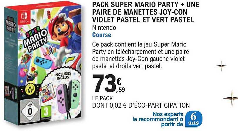 pack super mario party + une paire de manettes joy-con violet pastel et vert pastel
