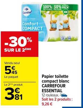 Papier Toilette Compact Blanc Carrefour Essential